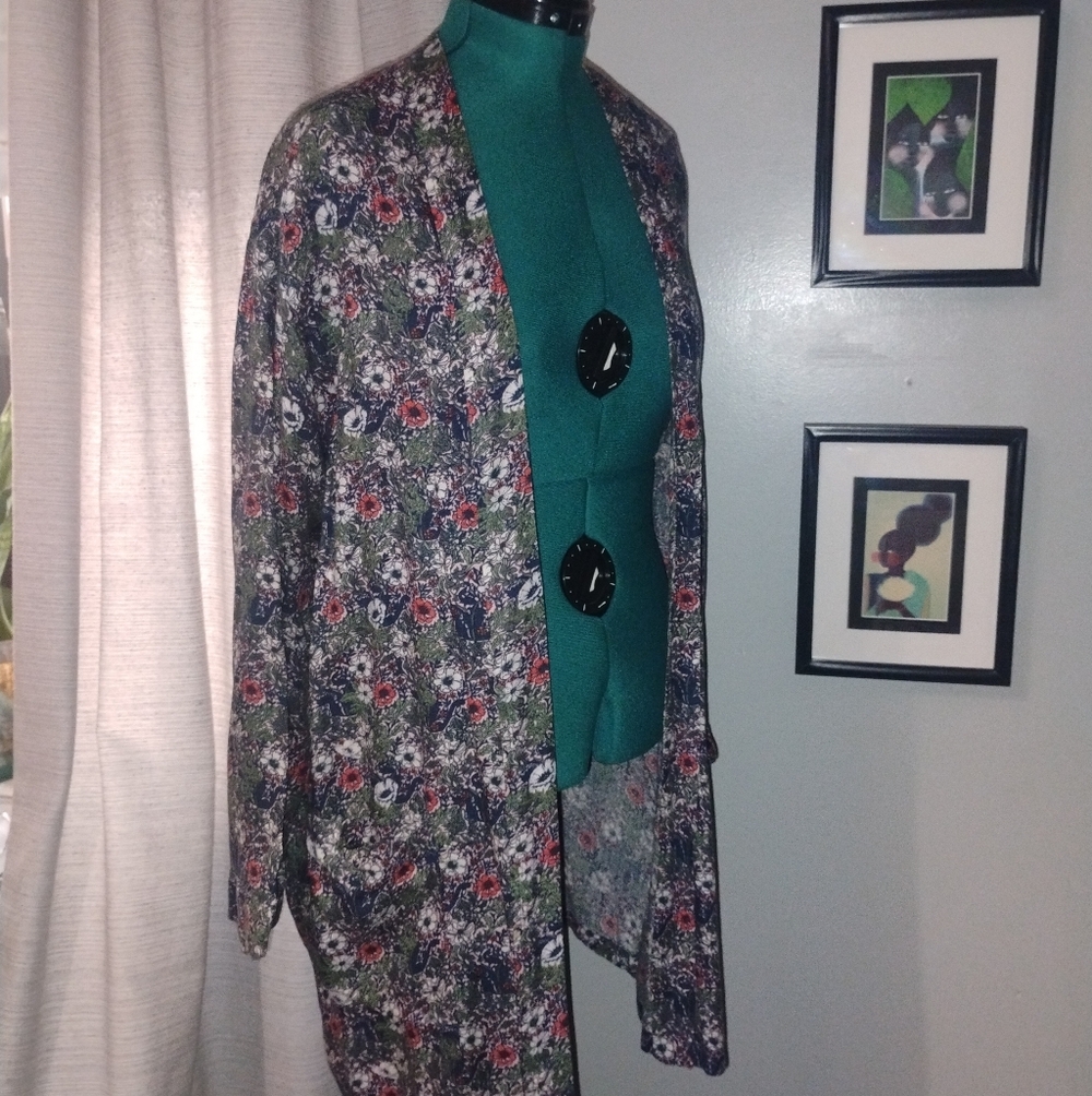 Hinge Multicolored Floral Open Front Duster with Pockets Sz Large